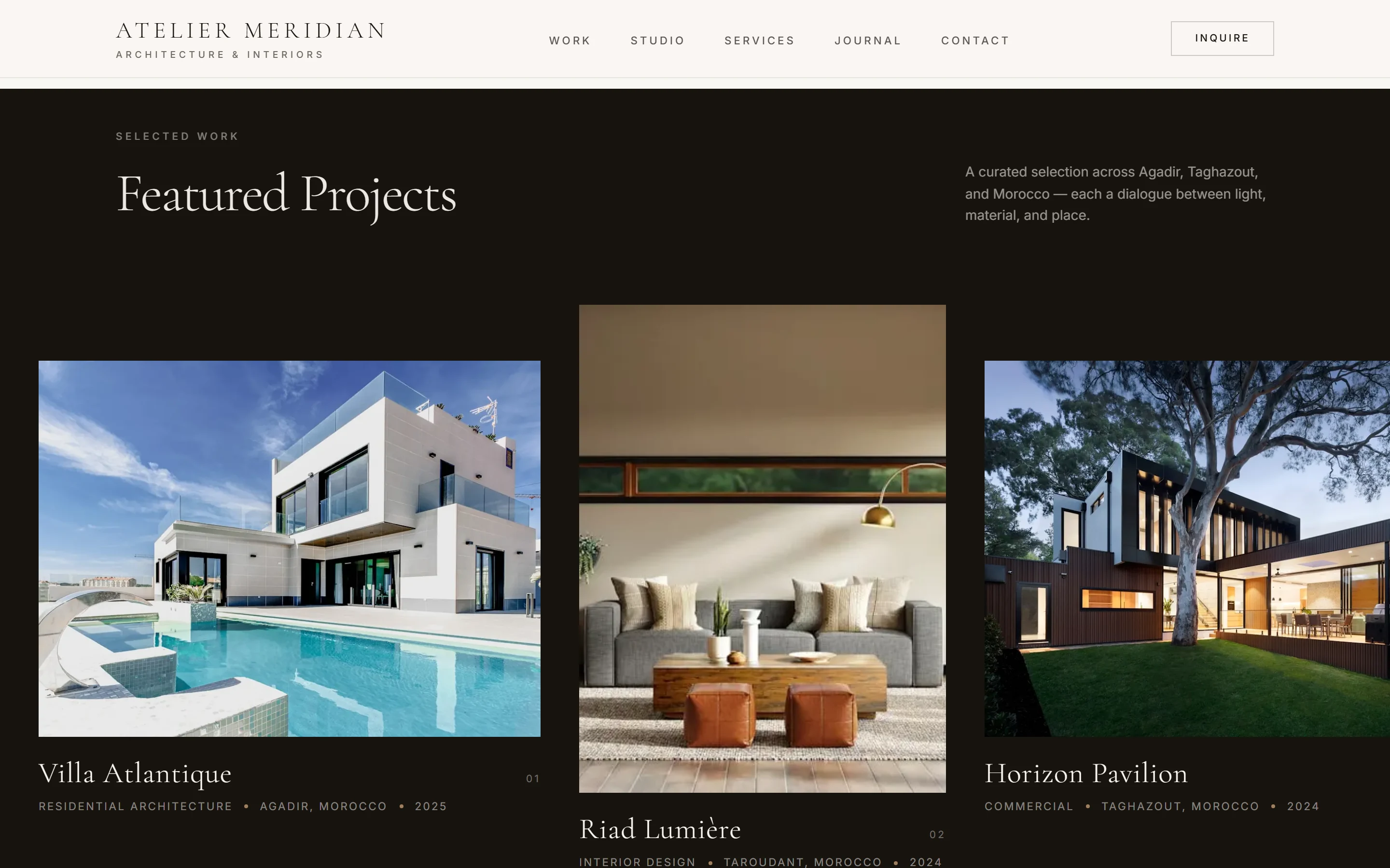 Atelier Meridian project gallery section