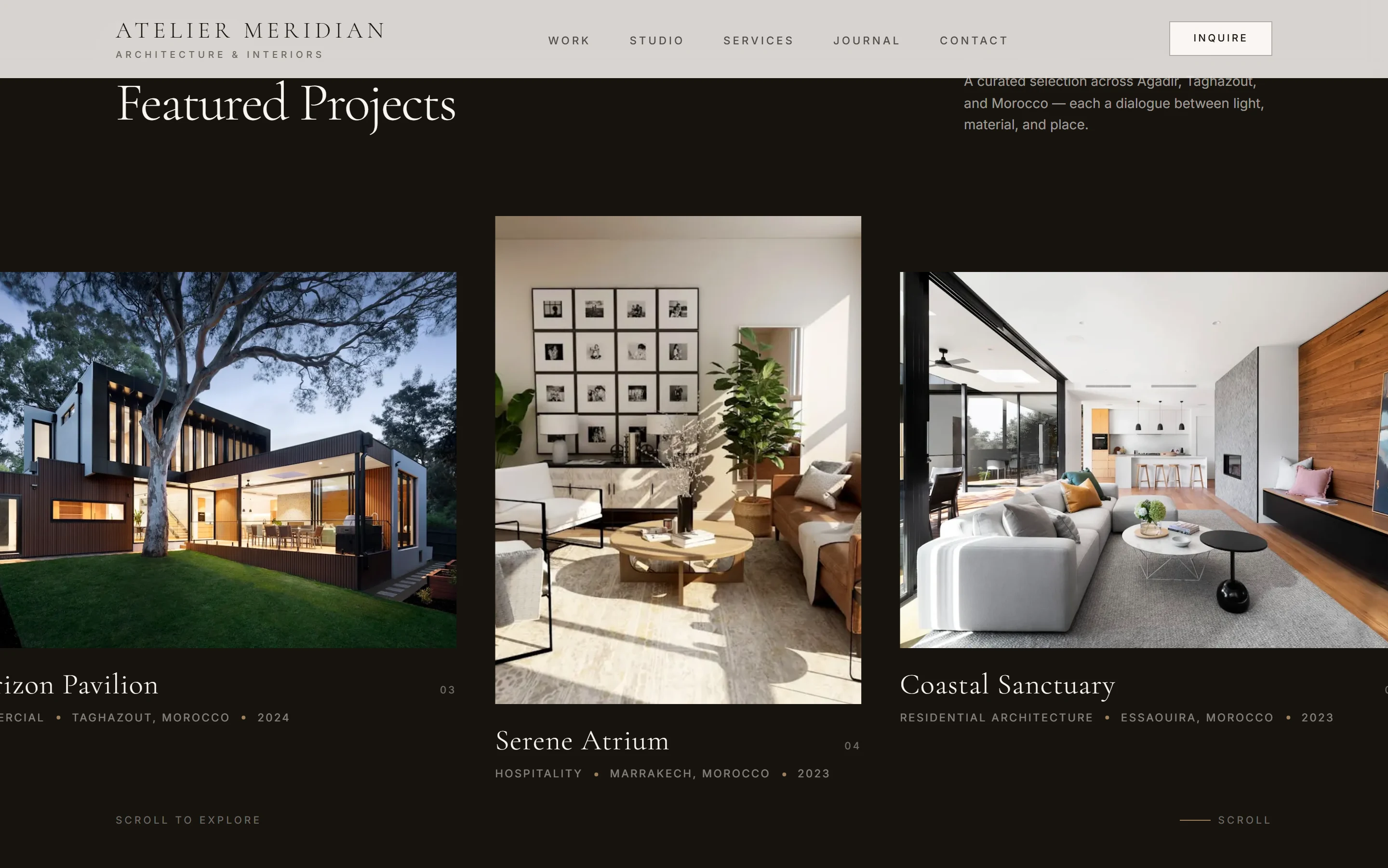 Atelier Meridian studio and services section